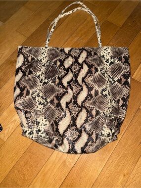 Saks Fifth Avenue Neutral Python-Print light fabric Tote